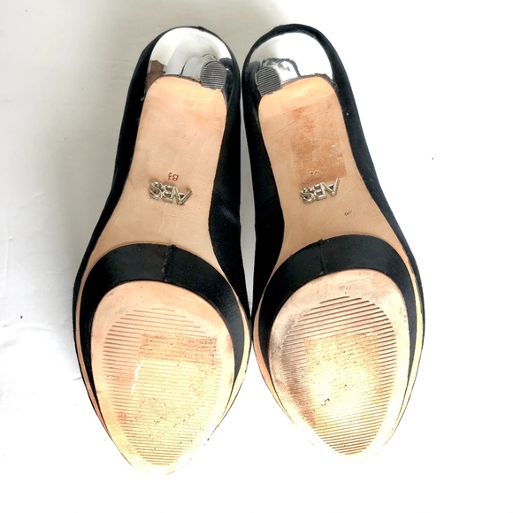 ABS Atlas Black Satin Platform Silver Heels - 8.5 - Picture 7 of 8